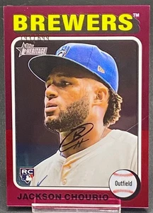 2024 TOPPS HERITAGE CHROME ROOKIE JACKSON CHOURIO BREWERS SERIAL #ED 193/699 - Picture 1 of 2