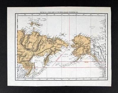 1891 Alaska Map Behring Sea Track Chart of World Bounday Siberia Arctic Ocean - Image 1 of 3