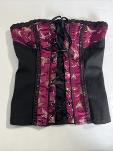 Vintage Tripp Korsett Goth Y2K trägerlos lila schwarz Grunge Schmetterling Top Small - Bild 1 von 20