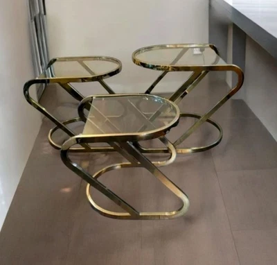 MESAS ANIDADORAS MCM DE LATÓN Y VIDRIO ESTILO BOOMERANG DE COLECCIÓN RARAS HOLLYWOOD RECENCY Foto 1 de 4