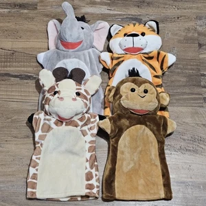 4 Melissa & Doug Elephant Tiger Giraffe Monkey Stuffed Animal Puppet Plush Toys - Picture 1 of 7