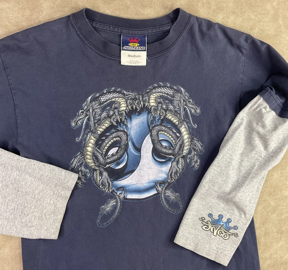 复古 JNCO T 恤 Ying Yang Double Dragons Skater 90 年代 T 恤青少年尺寸 M 美国 — 第 1/4 张图片