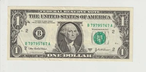 2003 Fancy Serial Number B79795767A Unique United States US One Dollar Note $1 - Picture 1 of 4