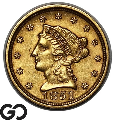 1851 Gold Quarter Eagle, $2.5 Gold Liberty, Nice Choice AU+ Early Gold Piece - Image 1 of 3