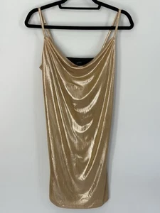 New Forever 21 Gold Cowl Neck Mini Dress  Size L - Picture 1 of 6