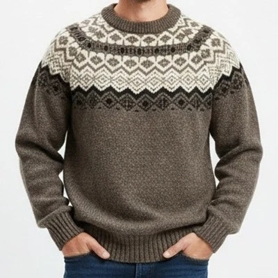 Carraig Donn Wool Sweater S Fair Isle Knit Brown Cream Vintage Made in Ireland - Image 1 of 4