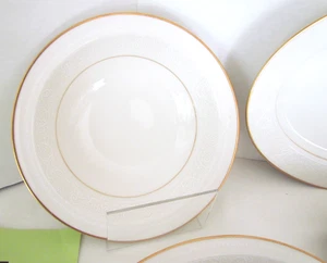 NORITAKE TULANE IVORY CHINA GOLD RIM EMBOSSED 4 SERVING PIECES PLATTERS + BOWLS - Picture 1 of 6