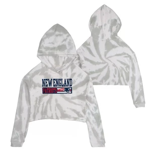 NFL New England Patriots Girls Gray Tie-Dye Crop Hooded Sweatshirt XS - Picture 1 of 4