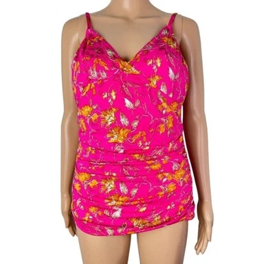 Nuevo Top Tankini de Natación Granate Hill Acanalado Sobrepelliz Rosa Estampado Floral Talla 14 Foto 1 de 4