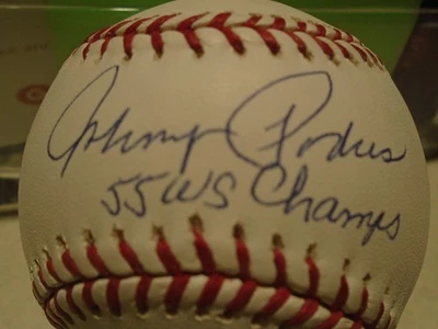 Johnny Podres '55 WS Champs béisbol autografiado Brooklyn Dodgers Foto 1 de 4