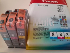 Original Canon CLI-8 Cartouches encre Cyan (8C) Magenta (8M) Yellow (8Y) 3x13 ml - Photo 1/1