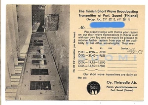 QSL Radio Finlandia Suomi 1952 trasmettitore di trasmissione onde corte Pori 6120 kc DX - Foto 1 di 1