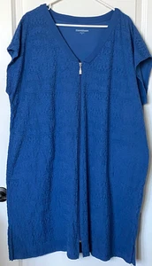 Stan Herman ~ Full Zip Robe Lounge Dress Cobalt Blue Soft Textured Terry sz 2x - Picture 1 of 5