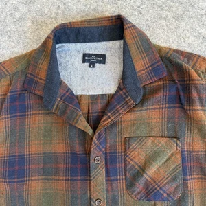 Rue Saint-Patrick Shirt Mens Large Green Blue Brown Plaid Flannel Button Down - Picture 1 of 6