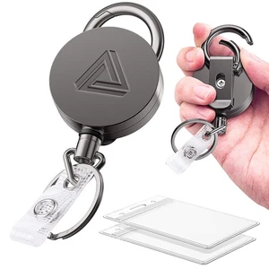 2 Pack Heavy Duty Metal Retractable Badge Holder Reel with Belt Clip Key Ring... - Picture 1 of 7
