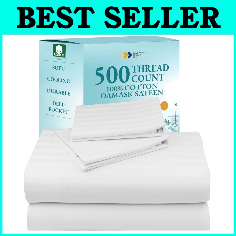 Juego de cama de satén a rayas blancas 500 TC Foto 1 de 4