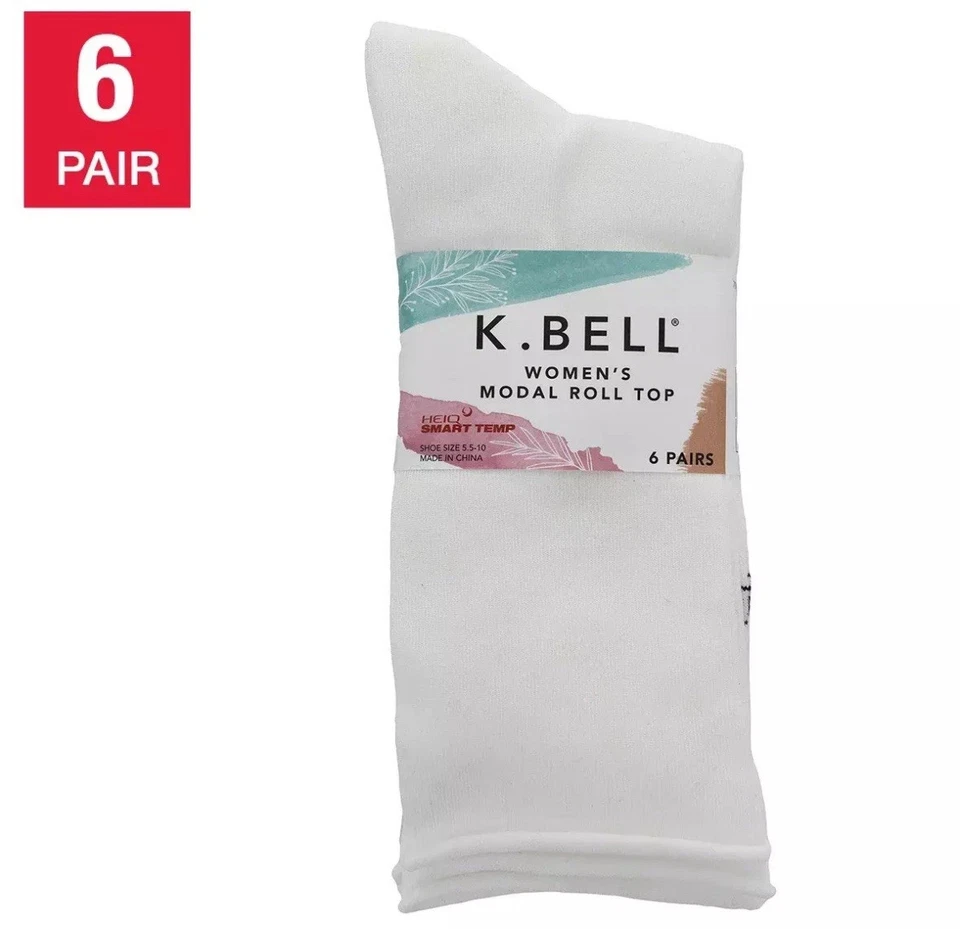 K. Bell Mujer 6 Pares Modal Roll Top Crew Calcetines, Multi, Talla de Zapato: 5.5-10 Foto 1 de 4