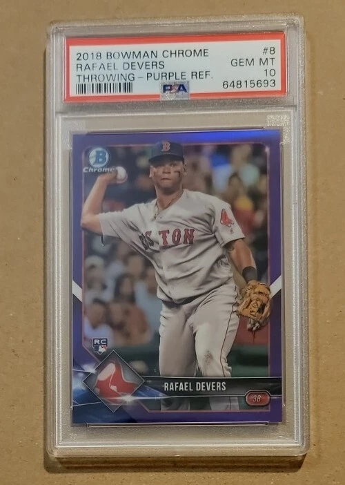 2018 Bowman Chrome Rafael Devers cartão refrator roxo novato #d 12/250 PSA 10 - Imagem 1 de 2