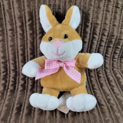 Animal Adventure Bunny Plush Brown White Pink Gingham Bow 2018 Mini 5" Easter - Image 1 of 4
