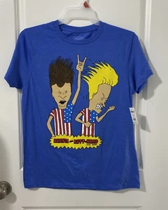 Beavis and Butt-Head T-Shirt MTV Animated Series Americana Graphic Tee Blue Med - Picture 1 of 5