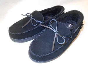 Clarks 22SH-011 Mens Moccasin Suede Leather Slippers Shoes Faux Fur 10M Black - Picture 1 of 11