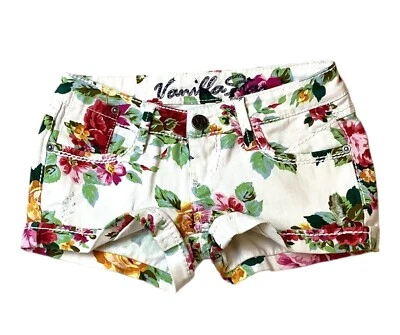 Vanilla Star Floral Denim Shorts Womens Size 0 Denim Stretch Five Pocket - Image 1 of 4