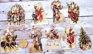 9-Weihnachten-Viktorianisch-Pfingelig geschnitten-Geprägte-Schrott-Weihnachtsmann-Baum-Glitzer-Aufkleber - Bild 1 von 1