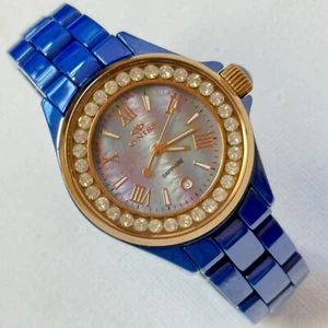 Oniss Paris Blue Ceramic MOP Women's Sapphire Crystal Watch Crystals ON815-LRG - Picture 1 of 12