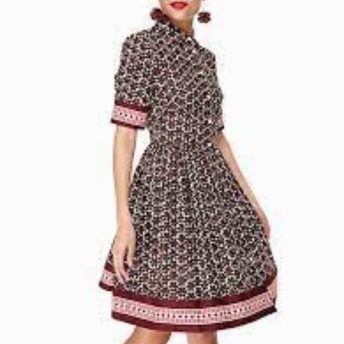 Camicia Kate Spade taglia 2 piastrelle abito aderente e svasato tasche poplin cotone elasticizzato