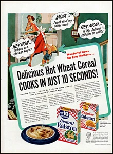 Mamá hijo desayuno Ralston 1952 cereal caliente cocina arte vintage impresión anuncio L2 - Imagen 1 de 1