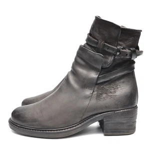 A.S. 98 Dark-Gray Leather Heeled Ankle Biker Boots Womens EUR 39 / ~ US 8.5 - 9 - Picture 1 of 15