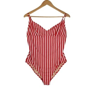 J. Crew Swimsuit Women's XL Red White Stripe One-Piece Retro Preppy Classic - Picture 1 of 8