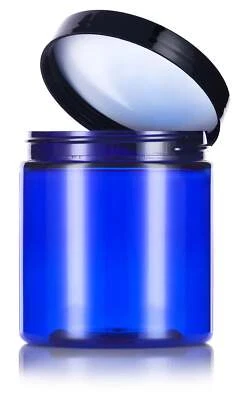 Cobalt Blue Plastic Straight Sided Jar with Black Foam Lined Lid ( 12 Pack) - Image 1 of 4