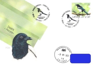 Latvia 2022 (15-2) Birds - Eurasian Magpie (addressed FDC) - Picture 1 of 1