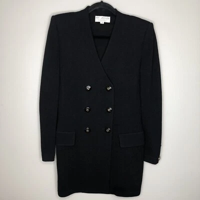 Chaqueta Traje St. John Knits Collection Marie Gris 8 Negro Botones Doble Pecho Foto 1 de 4