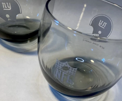 Set of 5 NFL Smoked Glass New York Giants Football Roly Poly Low Ball Glasses Cover
