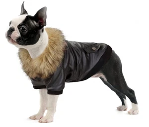 Namsan Soft Black Leather Dog Cat Jacket Large Winter Coat Waterproof, L - Picture 1 of 11