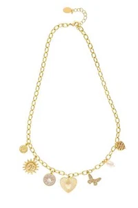 Multi Charm Chain Necklace Rivka Friedman 18K Gold Plated - Picture 1 of 3