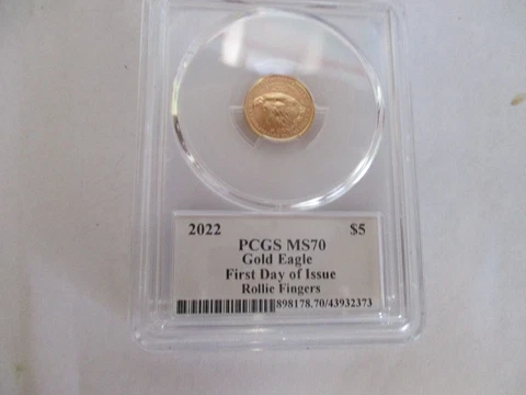 2022 PCGS MS70 GOLD EAGLE $5 .......FIRST DAY OF ISSUE... ROLLIE FINGERS HOF Cover
