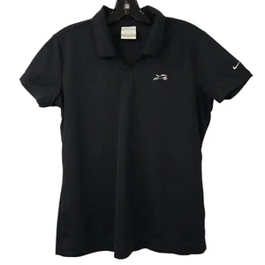 Nike Golf Dri Fit Black Polo Shirt Womens M Embroidered Sleeve Swoosh Dog Puppy - Picture 1 of 16