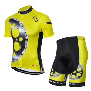 Reflective Bicycle Jersey Yellow Black and Padded Bike Shorts Men's Cycling Kit - Picture 1 of 5