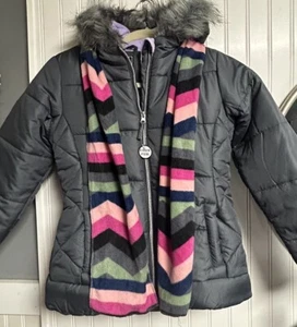 R 1881 by S Rothschild Quilted Puffer Jacket & Scarf Girls L(14) Charcoal Gray - Picture 1 of 8