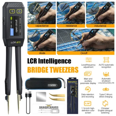 FNIRSI LCR-ST1 Mini Smart Tweezer LCR SMD ESR Tester Ohm Capacitance Diode Meter - Image 1 of 4