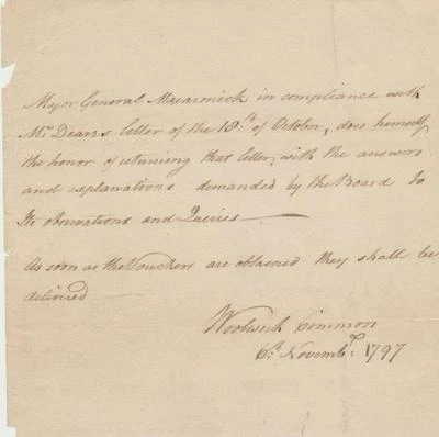 Nova Scotia Lt Gov William Macarmick signed letter 1797 re answering questions - Image 1 of 2