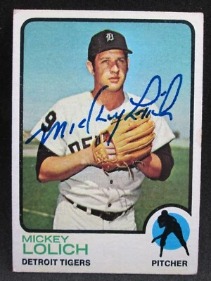 Mickey Lolich Firmado 1973 Topps #390 Tigres de Detroit AUTO Foto 1 de 2