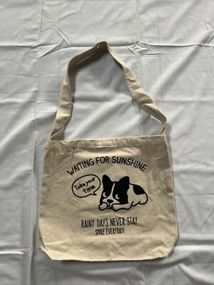Frenchie Bulldog Canvas Tote Shoulder Bag 15”x13” Rainy Days Waiting For Sun - Image 1 of 4