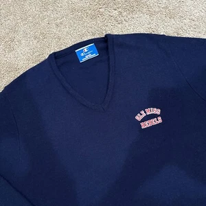Vintage 80s Champion Ole Miss Rebels V Neck Knit Sweater Large - Picture 1 of 8