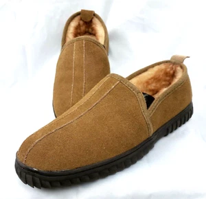 Faux Shearling Slippers Mens 9 Tan Suede David Fur Lined Stoney River Shoe - Picture 1 of 10