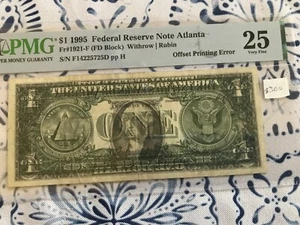 1995 US Dollar FULL Offset Printing ERROR FRONT TO BACK,CERTIFIED PMG VF 25 - Picture 1 of 3