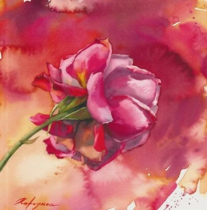 oryginalny obraz 30x30cm 48KaO grafika akwarela nowoczesny kwiat róża - Zdjęcie 1 z 3